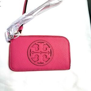 Tory Burch Miller zip card case in watermelon pink NWT